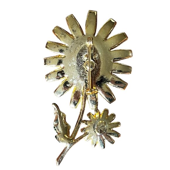 Vintage Albert Weiss Yellow & White Daisy Enamel Gold Tone Brooch Pin 3 Inches F - Picture 6 of 7
